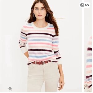 Loft Multicolor Stripe Scoop Neck Sweater - Pink, Light Blue & Burgundy